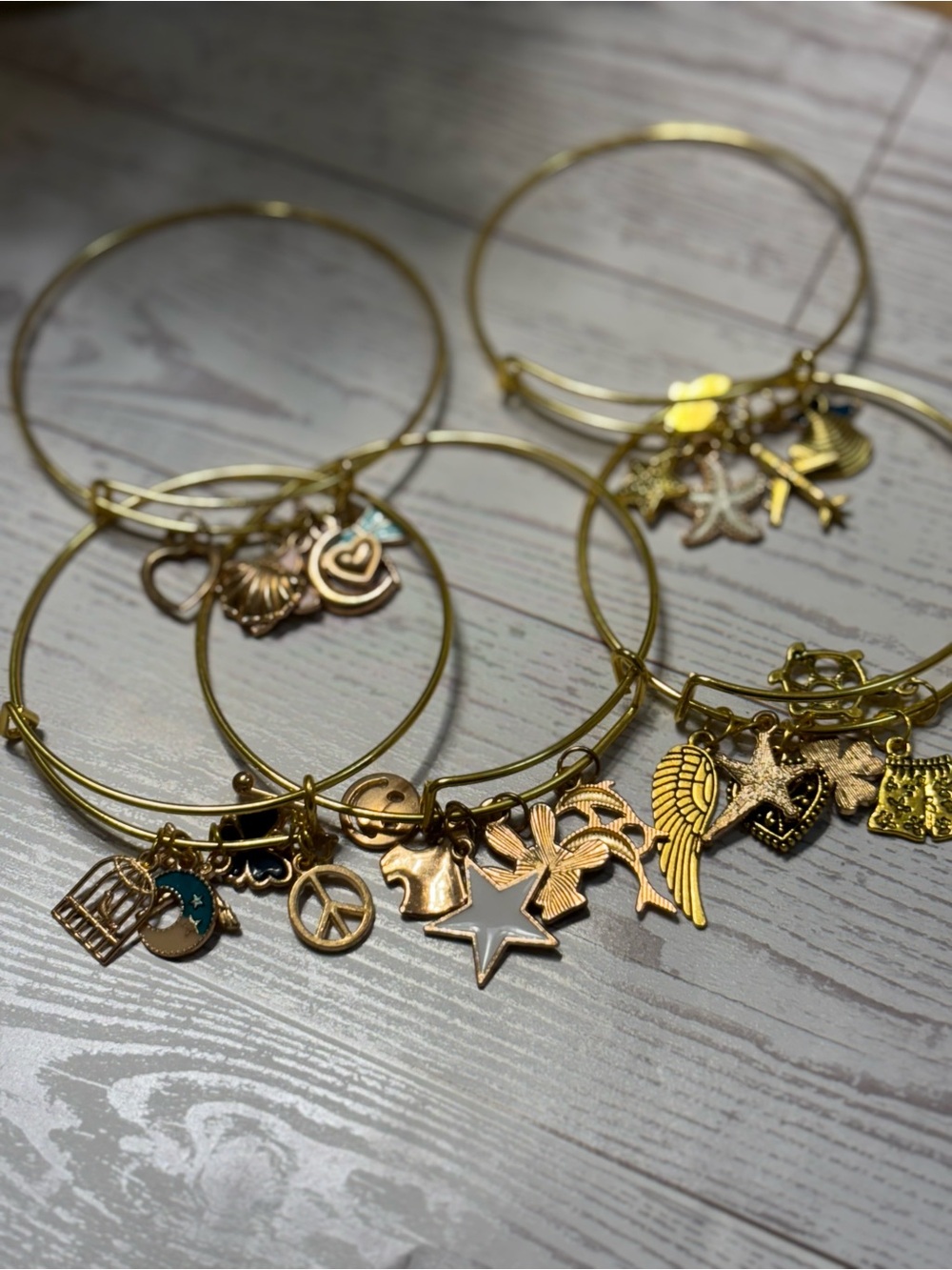 5 Gold Charm Bangle Bracelet Set - Women Jewelry